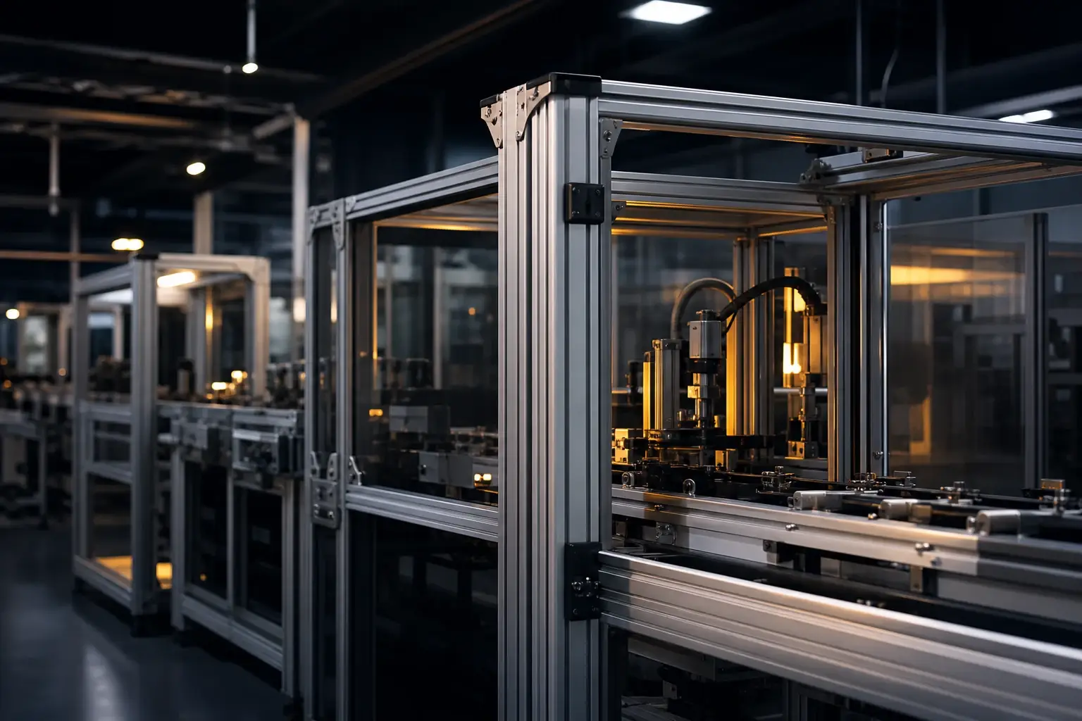 Automation production line built with anodized aluminium framing and enclosure panels